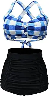 [Bslingerie] Women Halter Retro High Waisted Bikini Swimsuit 2 Pcs Set