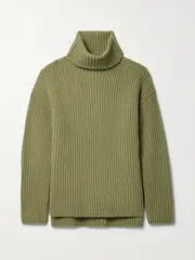 [Joseph] Joseph - Ribbed Wool Turtleneck Sweater - Green - large large Green