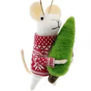 White Mouse Ornament Wool Mice Animal Red Sweater Christmas Tree Decoration