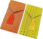 Set of 2 Money Envelopes Bag Indian Handmade Fabric Indian MulticolorJaipuri Brocade Money Cash Gift Envelope Wedding Housewarming Return Gifts Card Holder tip Fancy Money Holder Bag Multicolor