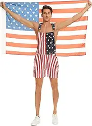 [Zhangyan] Denim Overalls with Printed American Flag Overalls with Bibs for Men and Women