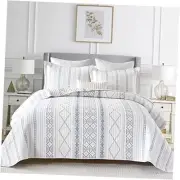 Quilt King Size Boho Quilt Set Boho Bedding Bedspread King Size, 3 PCS White