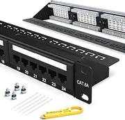 Enmane 24 Port Patch Panel CAT6A Rack Mount 19inch Ethernet Patch Panel Punch Down for Cat6A,Cat6, Cat5e, Cat5 Cabling（EC Listed）