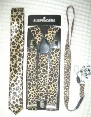 Leopard Print Adjustable Necktie,Wide 1.5" Leopard Suspenders, & Lanyard-NEW!