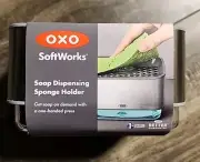 OXO Soap Dispensing Sponge Holder Grey Top, Stainless Look