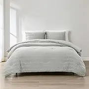 Lush Decor Azalea Ruched Velvet Stripe Comforter 3 Piece Set Full/Queen Light Gray - Gray Bedding Set - Velvet Comforter - Teen Bedding - Modern Glam