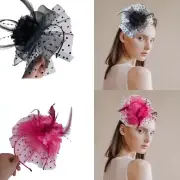 Elegant Floral Fascinators Headband with Mesh Pillbox Hat for Makeup Party
