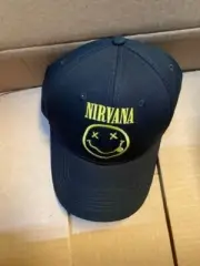 Nirvana - Black Smiley Face Logo Adjustable Snapback Rock Band Hat Cap (NEW)
