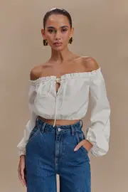 Salome Off Shoulder Crop Top - White