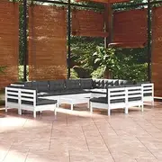 Patio Furniture Sets 13 Piece Garden Lounge Set with Cushions White Solid Pinewood