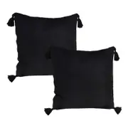 SOGA 2X 45CM Black Vintage Butterfly Velvet Throw Pillows with Tassels