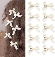 Small Hair Bow Clip Accessories Set for Women Girls Mini Hair Barrettes for Fine Hair Flower Girl Hair Bow Clip Hair Clips Tiny Hair Ribbon Bow Hair Clips for Girls Party (Beige, One size)