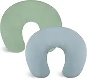SWESEN Nursing Pillow Covers 2 Pack, Cotton Line Nursing Pillow Slipcover for Breastfeeding Pillows, Breathable Newborn Infant Feeding Pillow Cover for Baby Girl Boy, Green & Blue, Washable