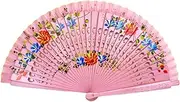 lanermoon Vintage Spanish Folding Fan for Women,Doubled-Side Flower Painting Gypsy Wooden Hand Fan for Dance,Festival Decoration and Gift (Pink)