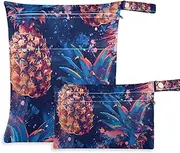 Amooorous Dark Blue Sparkling Pineapple mess-proof wet bag 2 Pack wet bag for swimsuit with handles for travel, yoga