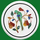 Round Marble Coffee Table Top Parrot Pattern Inlay Work Side Table for Bedroom