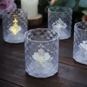 Clear 12 Flameless 3" LED Tealight Candles Acrylic Holders Party Decorations