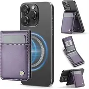 JEEHOOD for Magsafe Wallet Magnetic Card Holder with Adjustable Stand, RFID Blocking Detachable Phone Wallet for iPhone 16/15/14/13/12/ Pro/Max/Plus, Purple