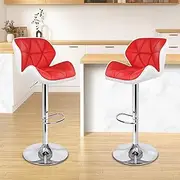 ALFORDSON Bar Stool 2Pcs Swivel Kitchen Stools Willa Adjustable Counter Barstools Red & White Dining Chair in 62-84cm Seat Height with Antiskid Floor Protector for Home Bar Dining Room