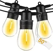 AODOO LED Outdoor String Lights, S14 50Ft Patio Lights with 15 Shatterproof LED Bulbs, LED Outdoor Lights for Patio Outside Hanging Lights for Backyard Porch Garden Bistro Cafe Party