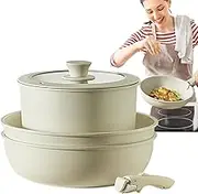 Nonstick Cookware Set, Cooking Pot & Pans for Cooking - Nonstick Cream White Detachable Handle for Cookingfrying Pans Cooking Pot Set for Frying Pans