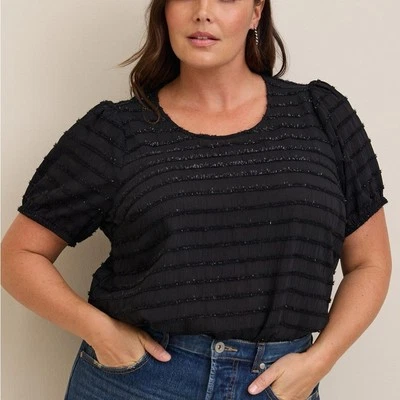Torrid Black Abbey Lurex Chiffon Puff Short Sleeve Top 2X NWT 19132800