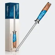 Executive 8-Inch Diamond Sharpening Rod | Blue Resin & Stabilized Wood Handle