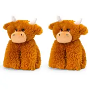 2x Keeleco Highland Cow Soft Animal Plush Kids/Children Cuddle Toy 25cm Brown 3+