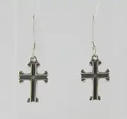 Antiqued Cross 14X10 mm Hook Earrings Sterling Silver