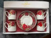 Grace's Teaware Christmas Poinsettia Espresso Set . NEW !!!