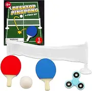 Desktop Ping Pong Set - Bundle with Gag Gift Mini Table Tennis Game with Net, Paddles, and Ball for Desk, Table Plus Fidget Spinner | Mini Tabletop Games for Kids, Adults