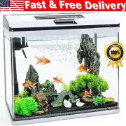 10 Gallon Fish Tank Glass Self Cleaning Large Aquarium Starter Kits Clear 360° V