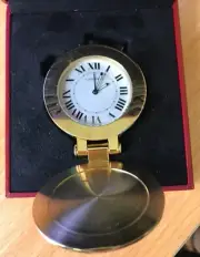 Cartier Travel Alarm Clock Gold Plate Case With Box.