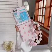 Floral / Strawberry Phone Case - Samsung Flip With Charm Strap - Phone Case - Strawberry - Transparent - Samsung Z Flip5