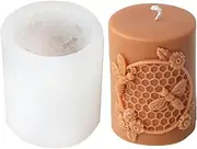 Xidmold Bee Honeycomb Flower Cylinder Candle Mold, Honeybee Beehive Pillar Silicone Mold for Beeswax Candle, Soy Wax Candle, Plaster Ornament, DIY Crafts (E)