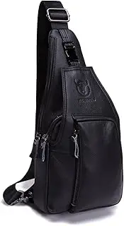 [BULLCAPTAIN] Men Genuine Leather Chest Bag, Crossbody Shoulder Bag Sling Bags Backpack Messenger Bag Daypack For Business Casual Sport Hiking Travel Black