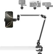 NEEWER 30" Articulating Magic Arm with Super Clamp, Overhead Camera Desk Mount with 1/4" 3/8" Threads for ARRI, Cold Shoe & Phone Holder Compatible with iPhone DSLR Action Camera Video Light, UA056