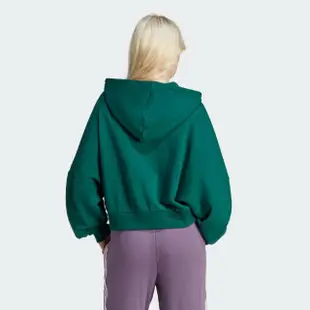 【adidas 愛迪達】上衣 女款 長袖上衣 帽T 運動 三葉草 GRADIENT HOODIE 綠 IR6043