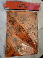 52 x 70 Orange with Spider Webs Halloween Table Cover ~NEW