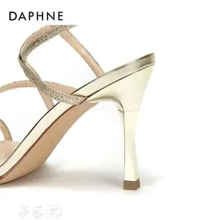 高跟鞋 Daphne/達芙妮夏季新款一字帶優雅亮片純色細跟森女涼鞋女 夢藝家