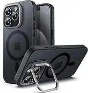 JETech Kickstand Case for iPhone 15 Pro 6.1-Inch Compatible with MagSafe, Built-in Adjustable Camera Stand, Translucent Matte Magnetic Back Slim Shockproof Phone Cover (Black Titanium)