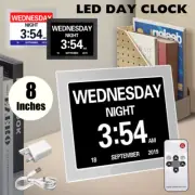 8" Dementia Clock Digital Calendar Day Clocks Extra Large LED Alarm Clock Wall