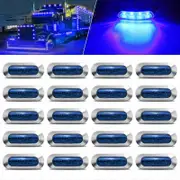 20pcs 12V-24V 4 LED Side Marker Indicator Lights Lamp Waterproof Chrome Bezel Marker Light Tail Lamp For Auto Car Bus Truck Lorry Blue