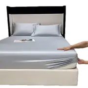 Catzon Soft Luxury Silky Satin Bed Sheets Pillowcase 3 Piece Set Bedding-Aqua