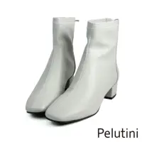 在飛比找momo購物網優惠-【Pelutini】經典素面方頭粗跟拉鍊短襪靴 灰色(PE2