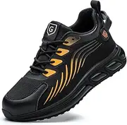 [OBQcare] Safety Shoes Men Women Work Shoes Steel Cap Shoes Sporty Breathable Protective Shoes Lightweight Non-Slip, Orange, 12 US
