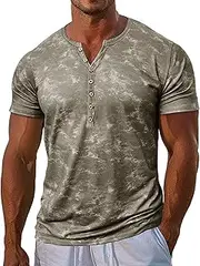 [Generic] Henley Shirts for Men Short Sleeve V Neck T-Shirts Tie Dye Shirt 7 Half Buttons Down Tops Blouses Summer Casual Tees