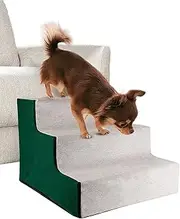 Portable Pet Steps for Small Dogs & Cats - Soft Plush Stairs with Removable Washable Cover Non-Slip Dog Ladder for High Beds, Sofa, Couch - Ideal for Elderly/Injured Pets (Green, 3 Steps, 1)
