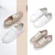 【FUFA Shoes 富發牌】彈力鬆緊鞋帶真皮休閒鞋-白/奶茶 8049L(女鞋/小白鞋/女休閒鞋/真皮鞋)