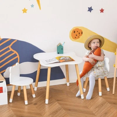 Kids Table and Chair Set for Art, Meals, Lightweight Wood Homework Center, White